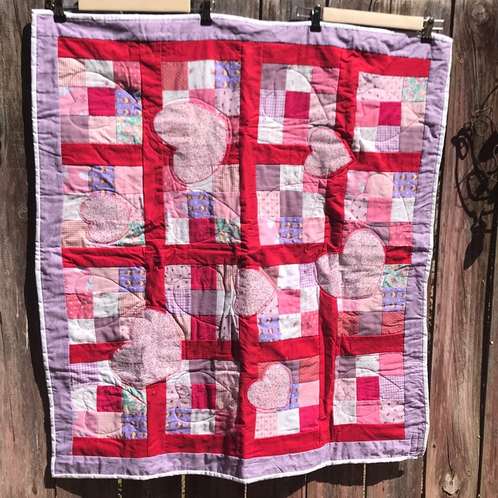Handmade Heart Baby / Lap Quilt - 40” x 34”